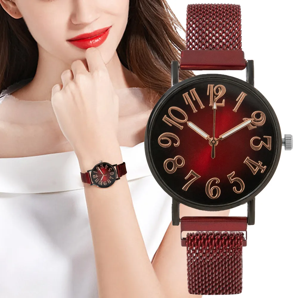 Роскошные женские кварцевые часы с простым цифровым дизайном, стильные новинки 2023 года, женские часы без застежкинамагните из нержавеющей стали