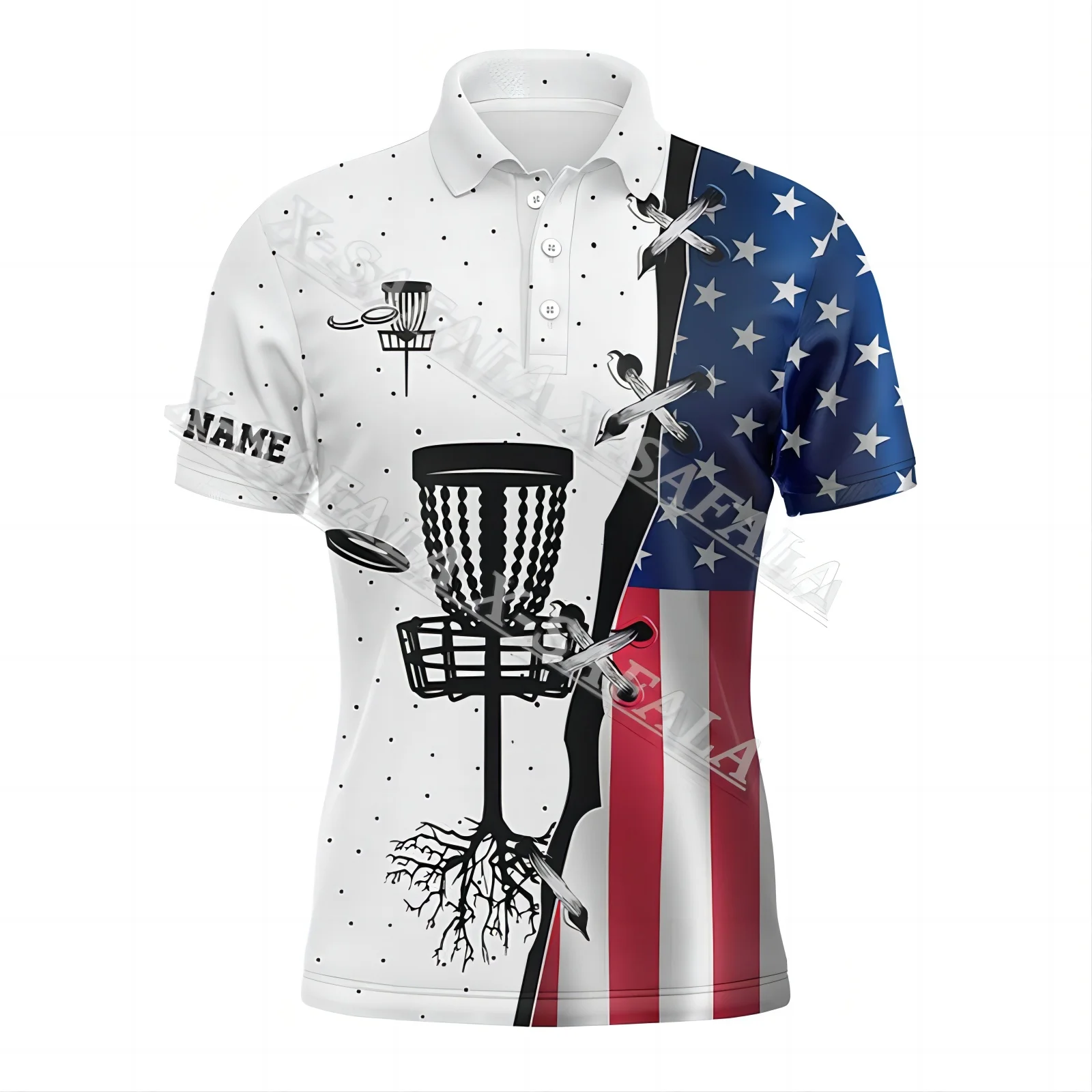 Рубашка Поло с Американским Флагом для Диск-гольфа, Синяя С Индивидуальным Названием, Мужская Черно-Белая Корзина Для Диск-гольфа, Персонализированные Рубашки Для Диск-гольфа-2