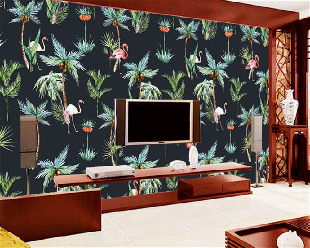 Ручная роспись растений тропического леса цветы подорожник мультяшная гостиная спальня телевизор диван фон настенная роспись обои