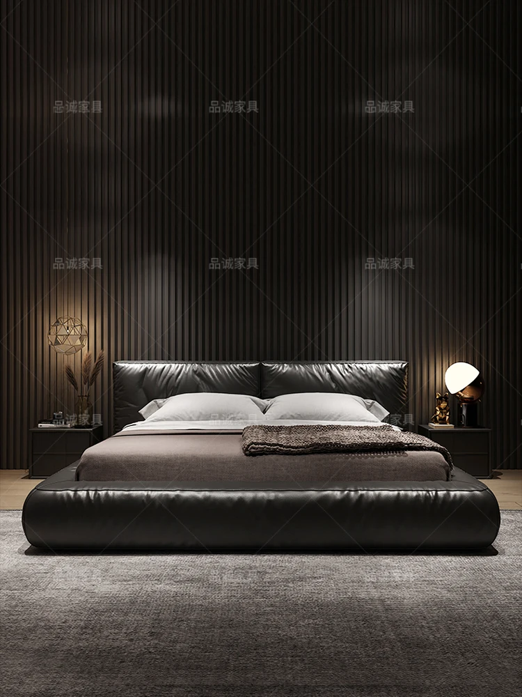 Светлая роскошная кожаная кровать скандинавская двуспальная кровать большая кровать в главной спальне свадебная кровать 1,8 м кровать современная простая итальянская минималистичная кожа