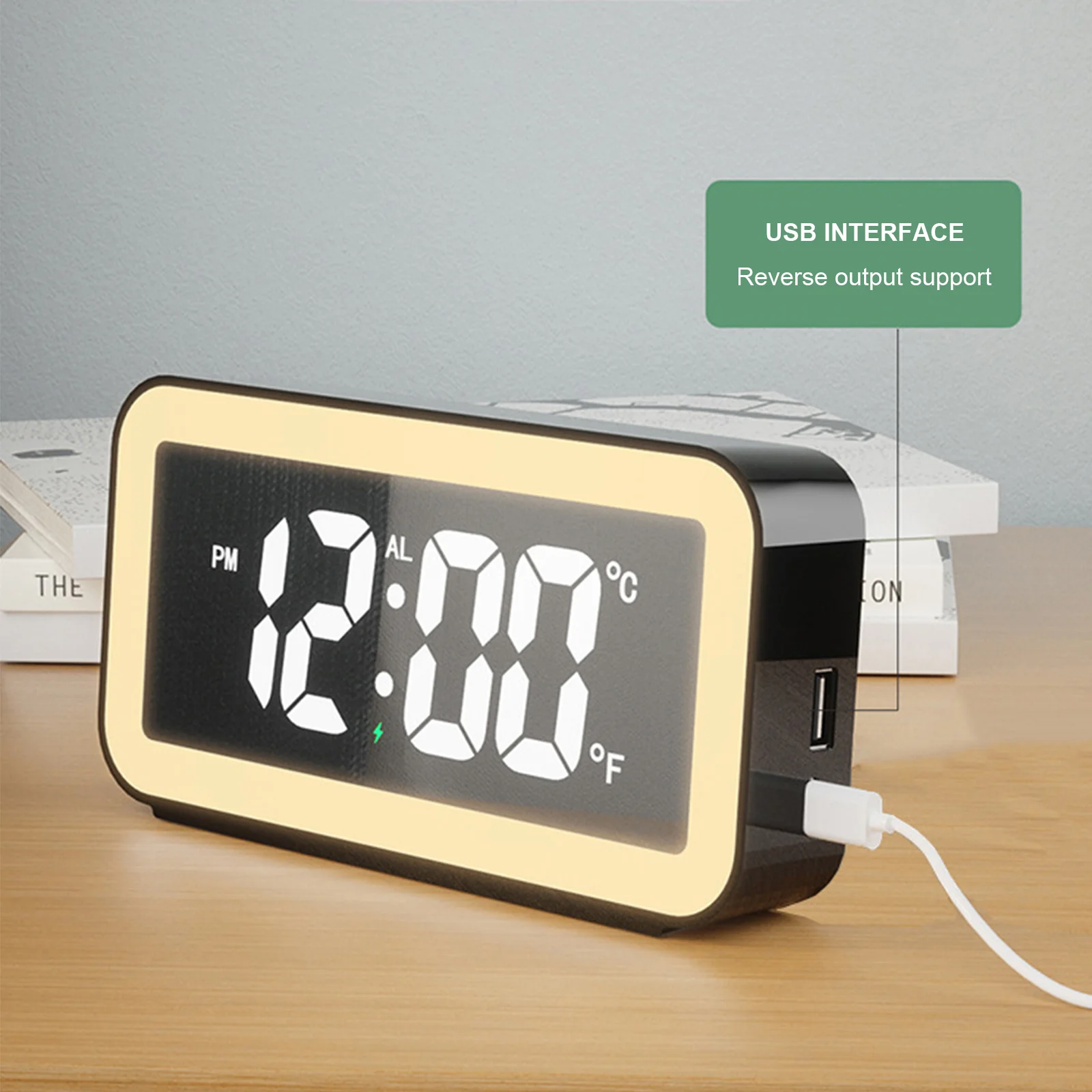 Светодиодный индикатор температуры будильника со светодиодной подсветкой, Прямоугольный календарь, Боковой Светоизлучающий будильник