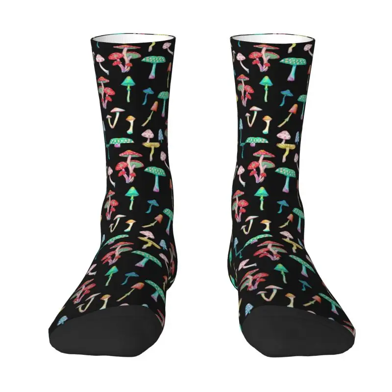 Светящиеся грибы, черные парадные носки для мужчин и женщин, теплые забавные носки Mushroom Crew, новинка