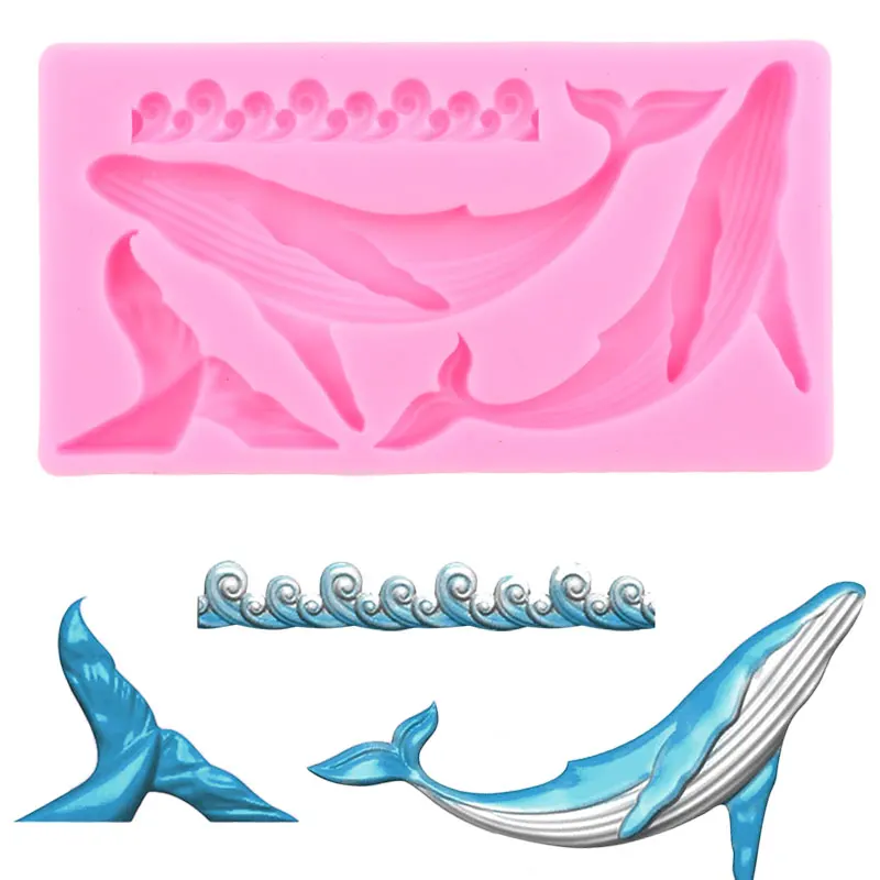 Силиконовая форма для выпечки китов и волн серии Ocean, инструменты для украшения тортов, помадка, форма для конфет, шоколада, Кухонные принадлежности, принадлежности для выпечки