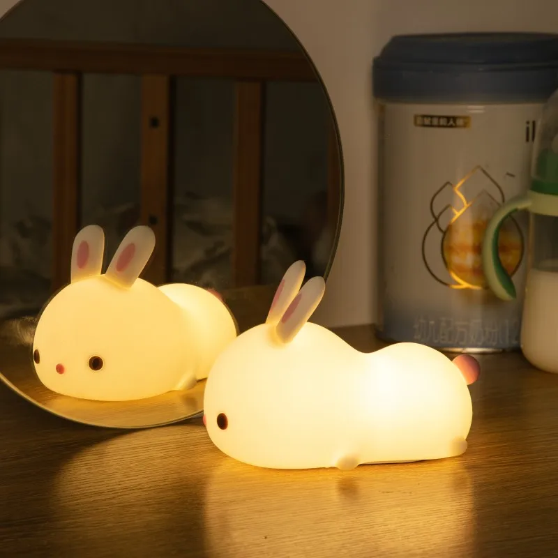 Силиконовый Кролик СВЕТОДИОДНЫЙ Маленький Ночник Кролик Похлопывающий Свет Детский Ночной Компаньон Спящий Свет Пульт Дистанционного Управления Подарочные Игрушки