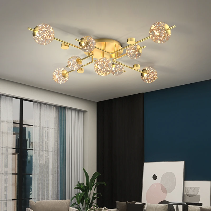 Скандинавская светодиодная люстра со стеклянным шаром, роскошный потолочный светильник Golden Gypsophila для гостиной, столовой, спальни, декоративных светильников для помещений