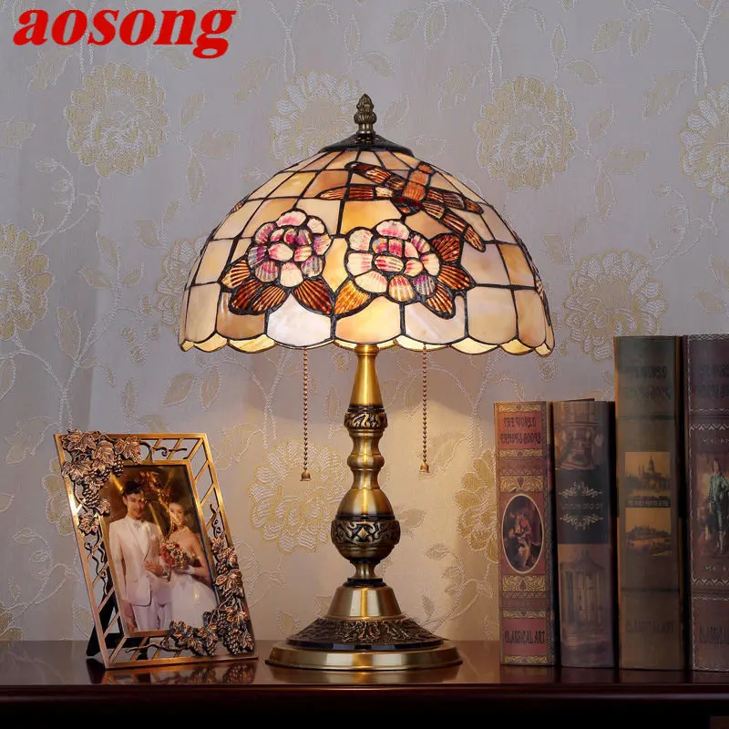 Современная латунная настольная лампа AOSONG LED European Creative Tiffany Shell Decor Прикроватный светильник для дома, гостиной, спальни