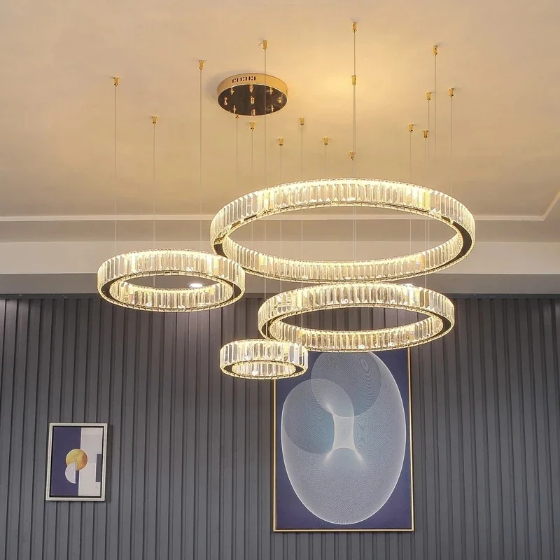 Современная роскошная хрустальная люстра Circle Rings Подвесные светильники Светильники K9 для освещения гостиной Lamparas