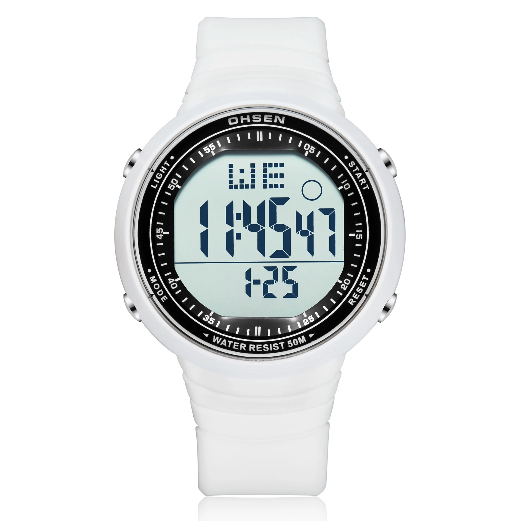 Спортивные мужские наручные часы OHSEN с цифровым ЖК-дисплеем Relogio Masculino 50 м, водонепроницаемая сигнализация, дата, Резиновые Модные белые спортивные часы на открытом воздухе в подарок