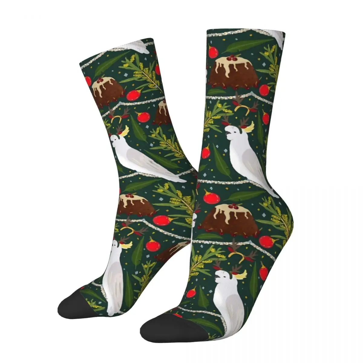 Счастливые мужские носки Рождественский сернистый хохлатый попугай Какаду Винтажный Harajuku Хип-хоп повседневный экипаж Сумасшедший носок подарочный рисунок с принтом