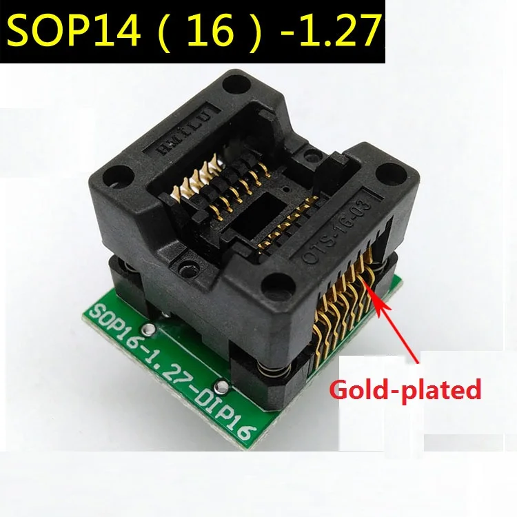 Тестовая база микросхем горелок SOP14-DIP14 OTS-16-1.27-03 программирующая база Шаг выводов основания микросхемы 1,27 мм.