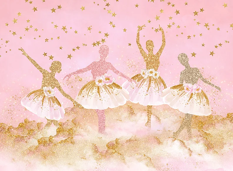 Фон для танцев Ballerina Gold Star Pink Высококачественная компьютерная печать фонов для вечеринок