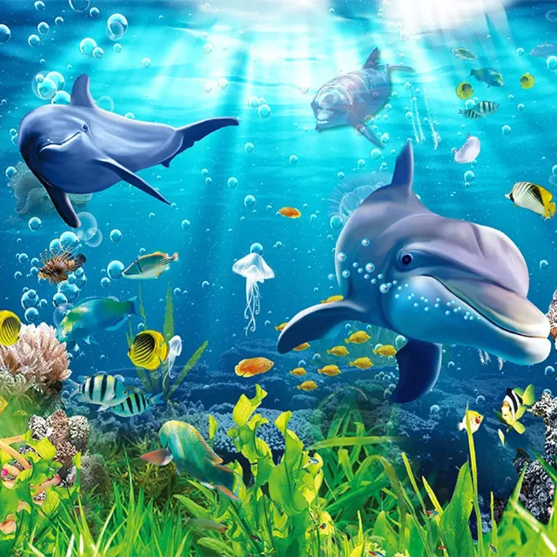 Фотообои на заказ для стен 3D Подводный мир Дельфин Детская комната Гостиная Спальня ТВ Фон Декор Настенная роспись