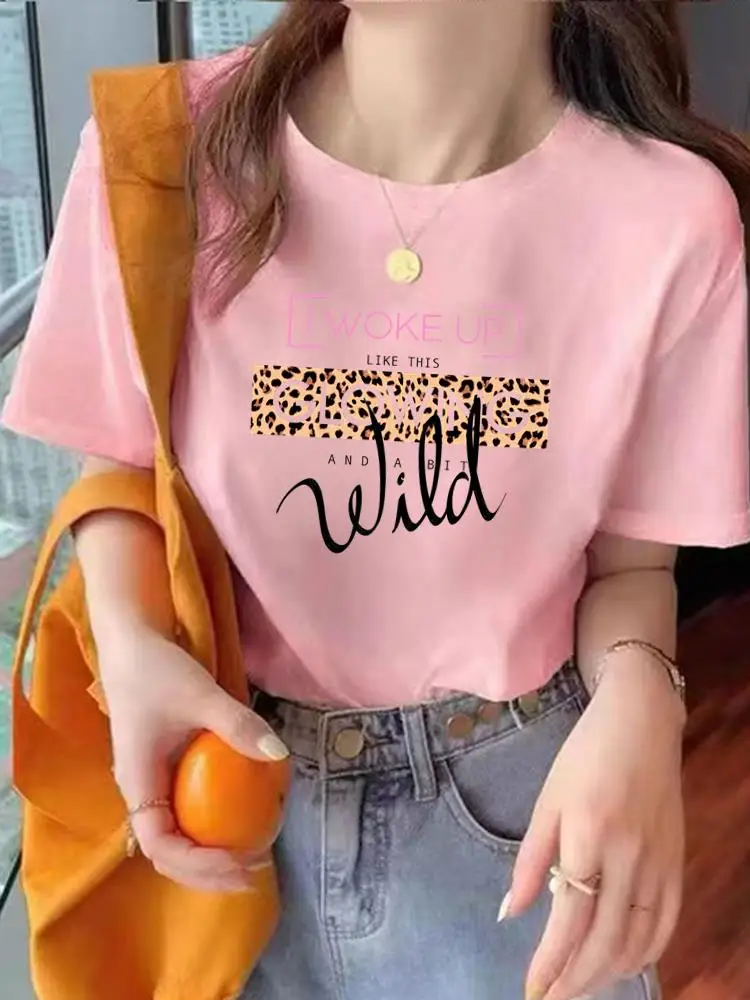 Футболка с леопардовой надписью, тренд 90-х, модная летняя женская одежда с круглым вырезом и принтом, одежда с коротким рукавом, графическая футболка, футболка