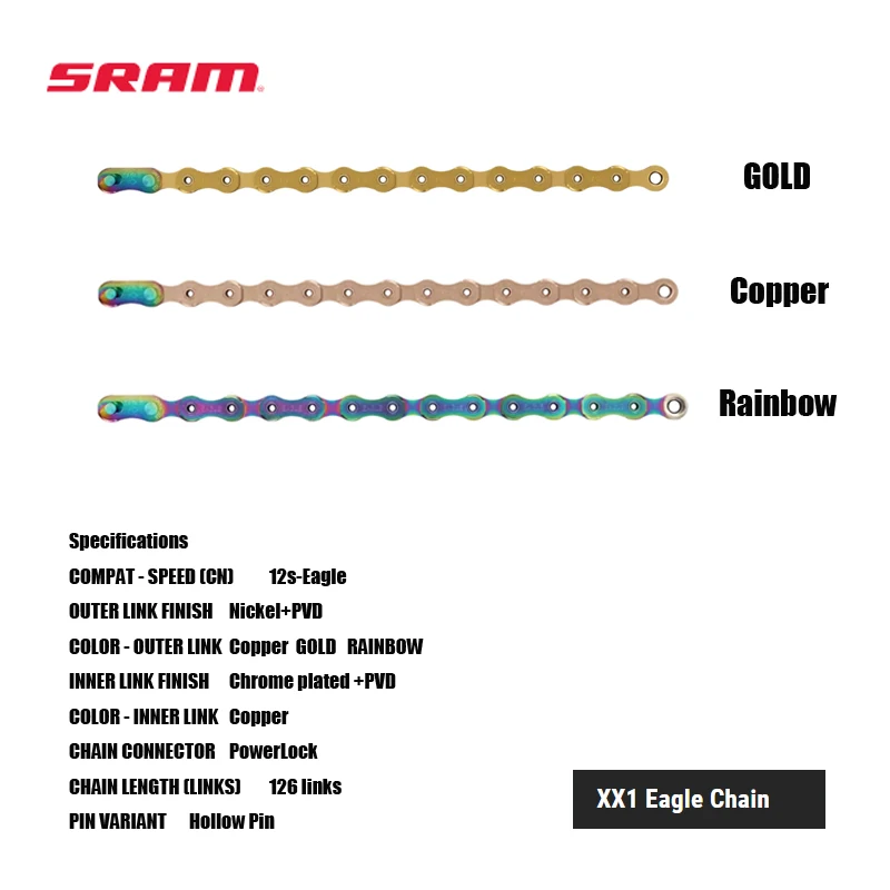 ЦЕПОЧКА SRAM XX1 EAGLE GOLD 12s-Eagle 126 звеньев, новаторский дизайн и технология цепочки