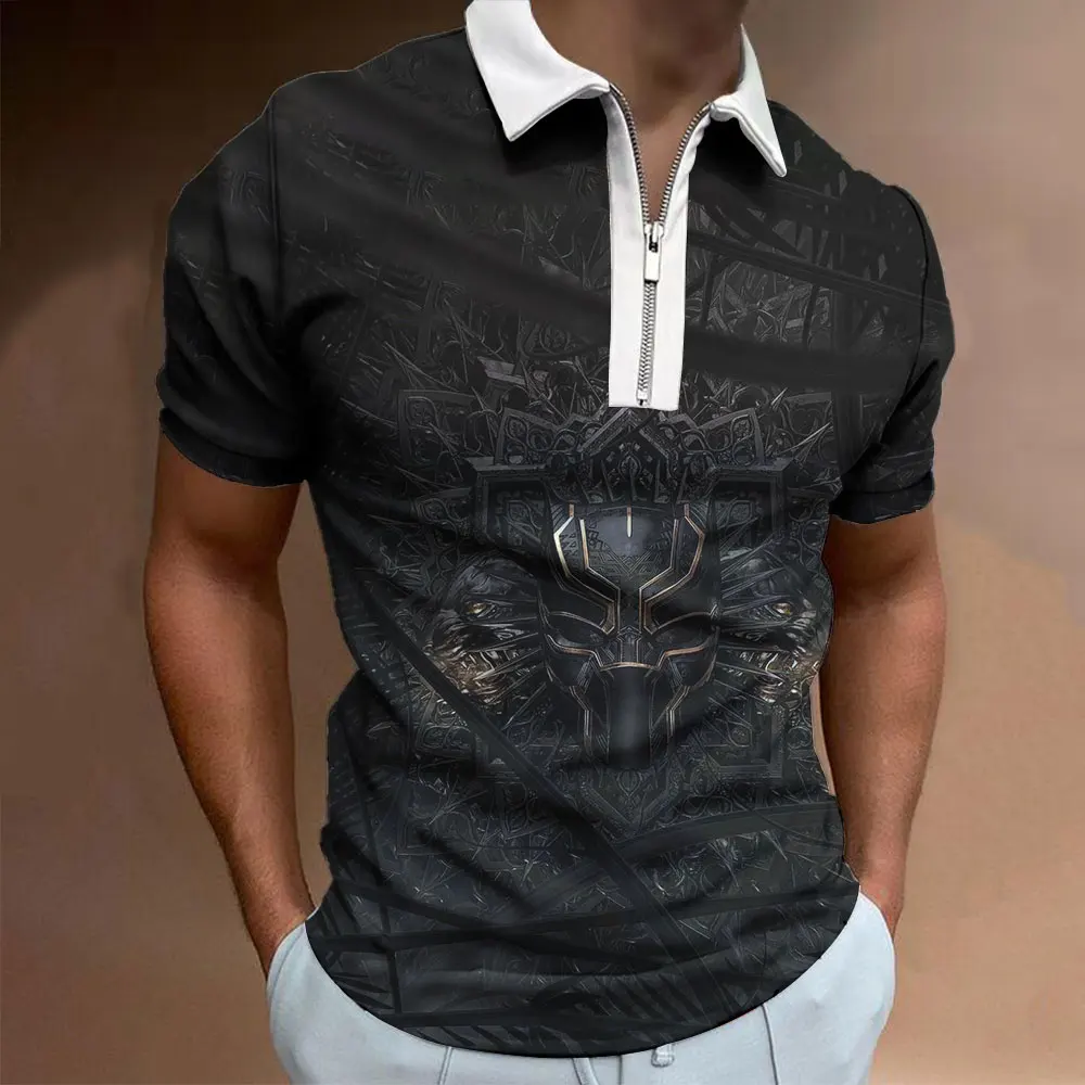 Черная пантера, 3D принт, крутая мужская рубашка-поло на молнии, Летняя мужская одежда с коротким рукавом, Новые модные мужские футболки оверсайз