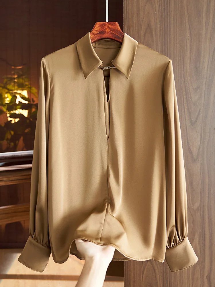 Шелковая рубашка женская с длинными рукавами весна-осень 2023 новый модный бренд mulberry silk shirt
