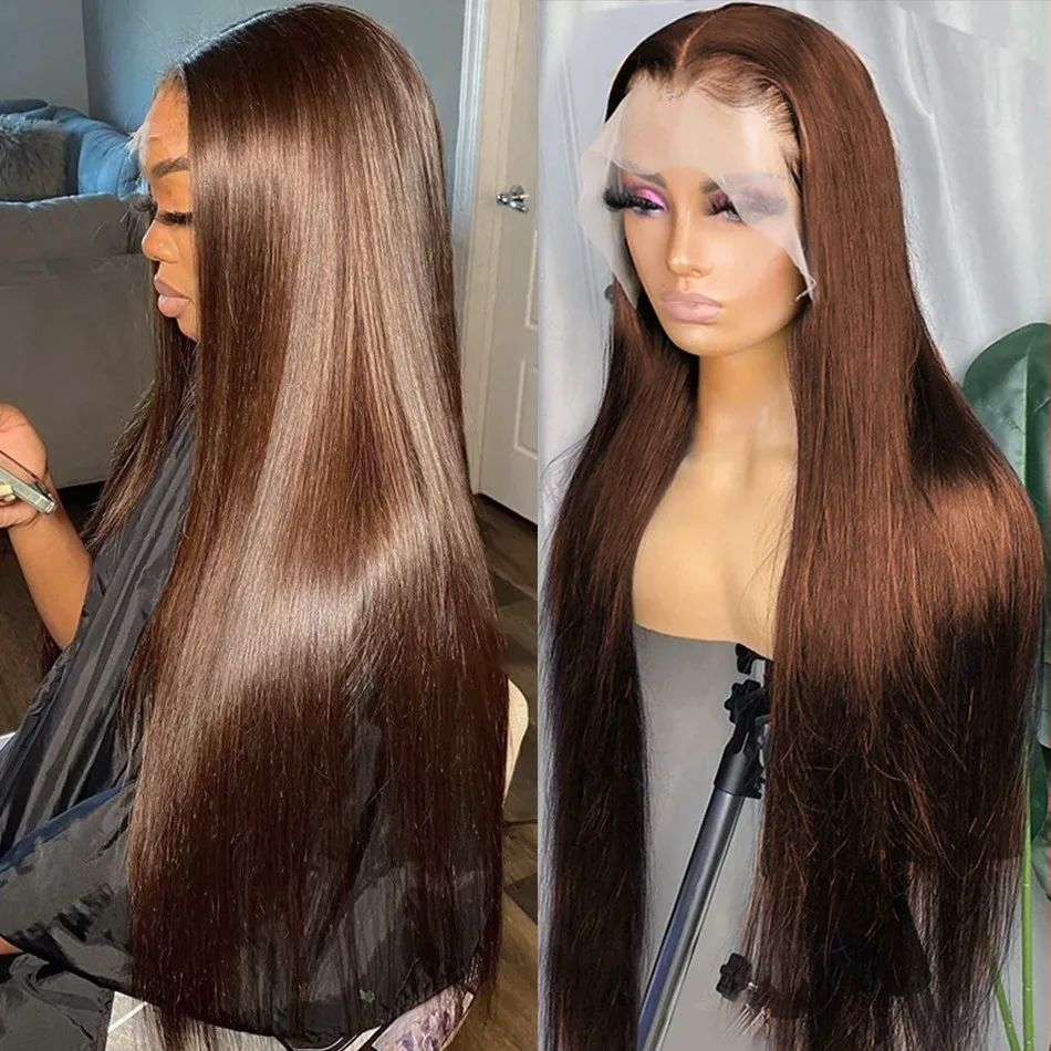 Шоколадно-коричневые парики из человеческих волос HD на кружеве спереди для женщин, Бразильский парик из человеческих волос на шнурке размером 13Х4 мм с прямыми косточками.