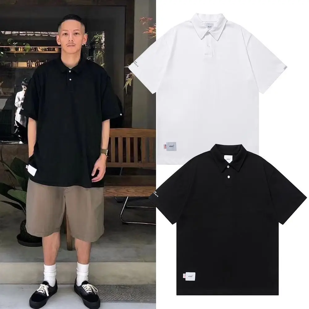 Японский трендовый бренд WTAPS, мужские рубашки поло, мужская повседневная свободная хлопковая футболка с коротким рукавом, футболка оверсайз с принтом в стиле уличный хип-хоп