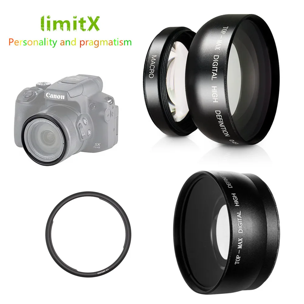 0.45X Сверхширокоугольный объектив с макросъемкой и переходным кольцом для камеры Canon SX540 SX530 SX520 HS Powershot