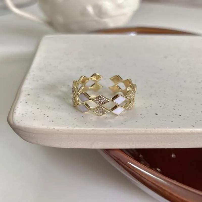 2022 Корейское новое двухслойное геометрическое простое кольцо, Модный темперамент, Универсальное открытое кольцо, Элегантные женские украшения