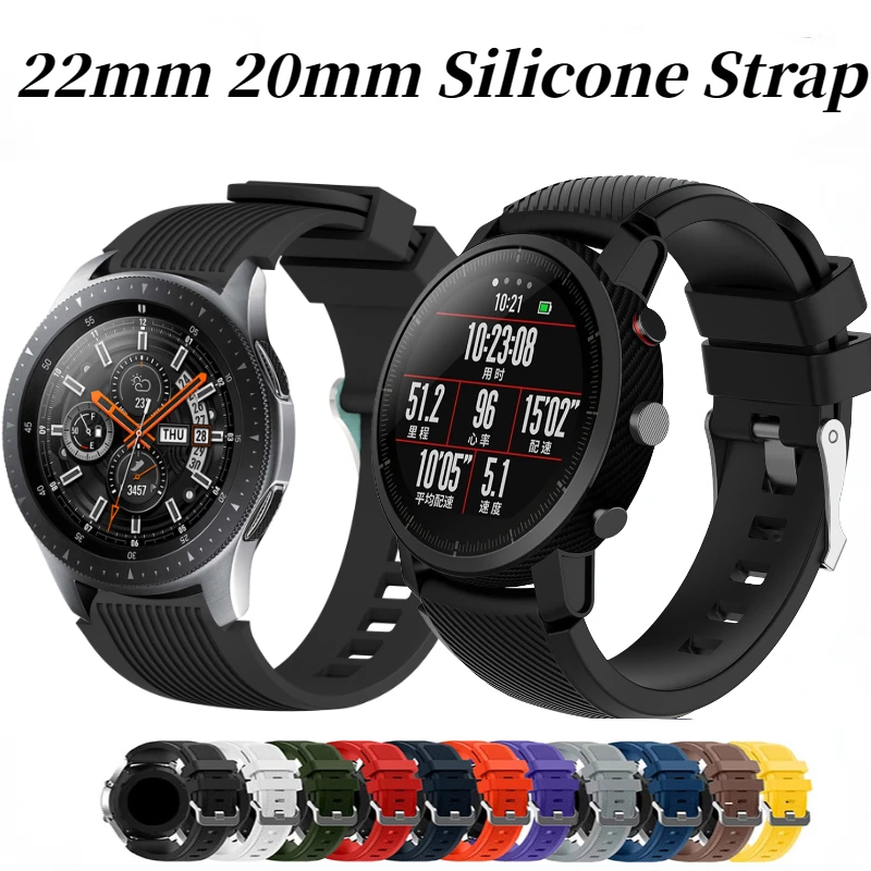22 мм 20 мм силиконовый ремешок для Samsung Watch 46 мм/Gear S3 Frontier Amazfit GTR 47 мм спортивный браслет для Huawei Watch 3 GT GT2 46 мм