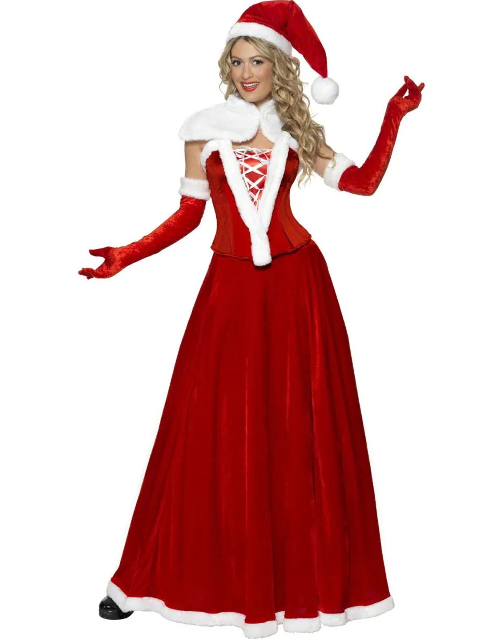 5 шт./компл. Для взрослых Женщин, Красный Рождественский костюм, длинная юбка, косплей, Рождественская одежда для выступлений
