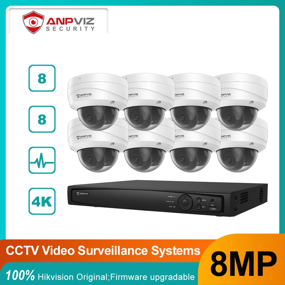 Anpviz Smart POE NVR Kit 8CH NVR 4/6/8 8MP Наружные/Внутренние Камеры Безопасности CCTV Системы видеонаблюдения IP67 H.265+
