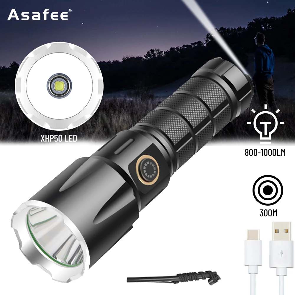 Asafee Strong Light LED Torch 1000lm Camping Work Light Может Использовать Аварийный Молоток Для Портативного Наружного Освещения