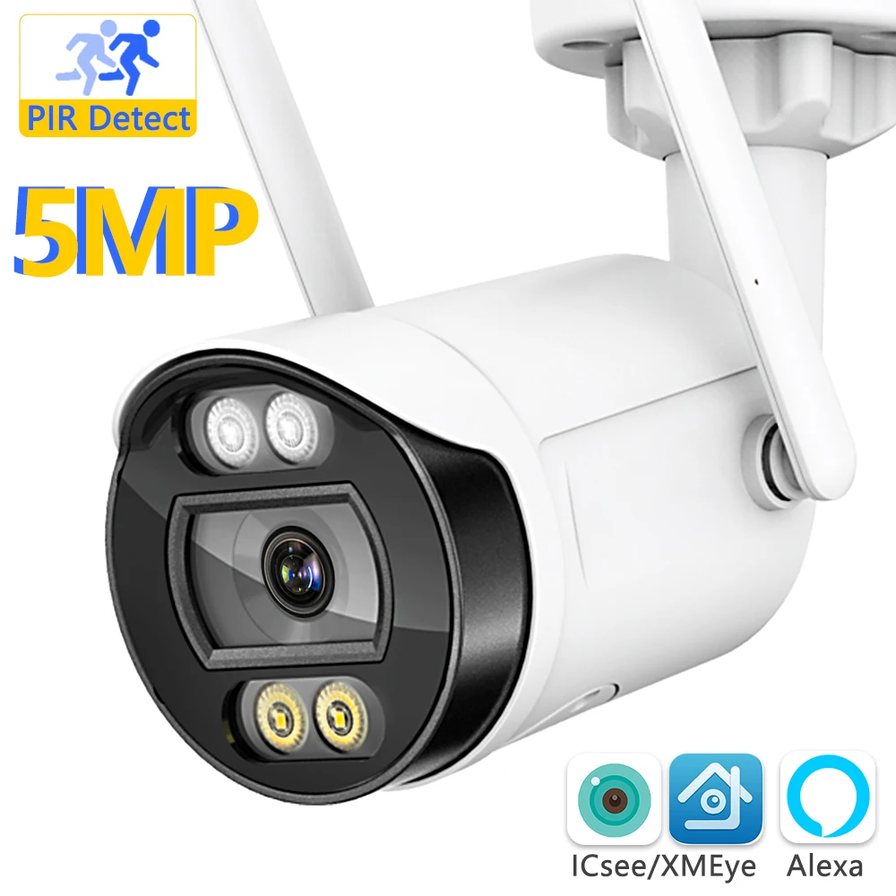 Bullet Security Camera 5MP Видеонаблюдение Беспроводная IP-Камера WiFi 1080P AI Обнаружение Человека iCSee H.265 Alexa Color Night Vision