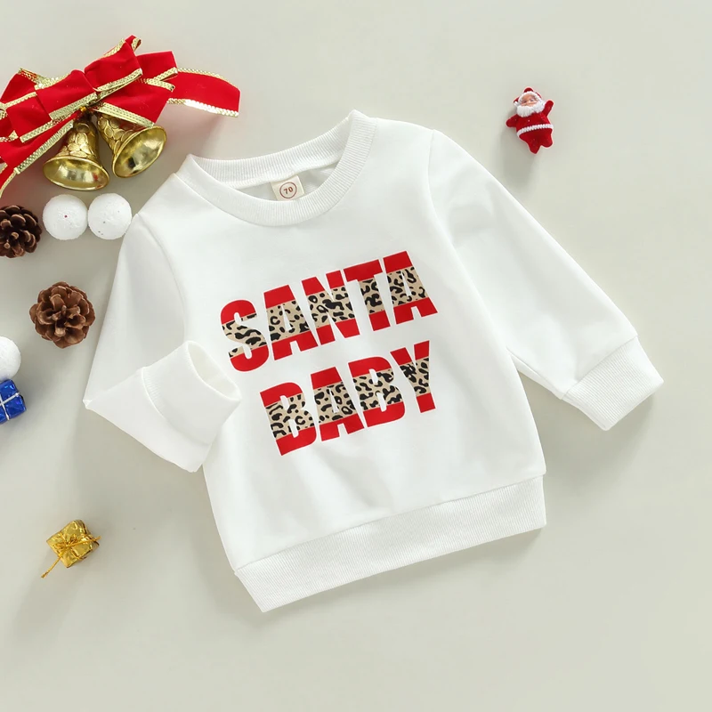 FOCUSNORM от 0 до 3 лет, Рождественская толстовка для маленьких девочек и мальчиков, футболки, пуловер с длинными рукавами и леопардовым принтом, верхняя одежда