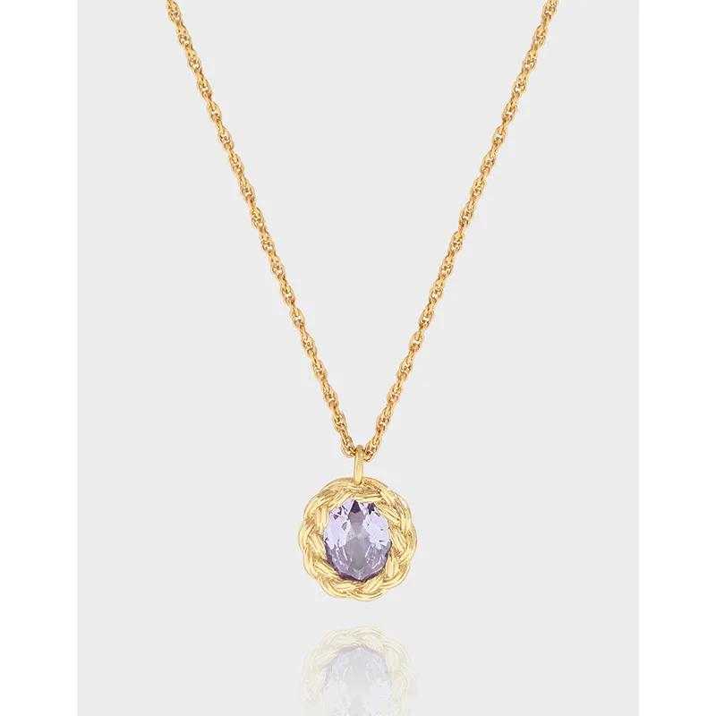 INS ниша роскошный дизайн конопляный венок ожерелье из фиолетового циркона на ключице серебро S925 пробы женская текстура изысканные ювелирные изделия