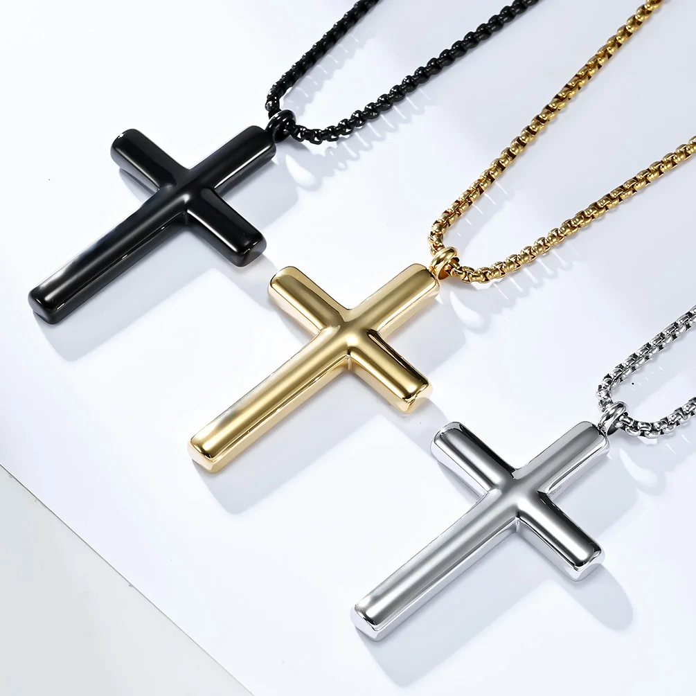 JHSL Мужские подвески с крестом, эффектное ожерелье, модная цепочка для христианских украшений, нержавеющая сталь, Черное золото, серебро, Гладкая отделка