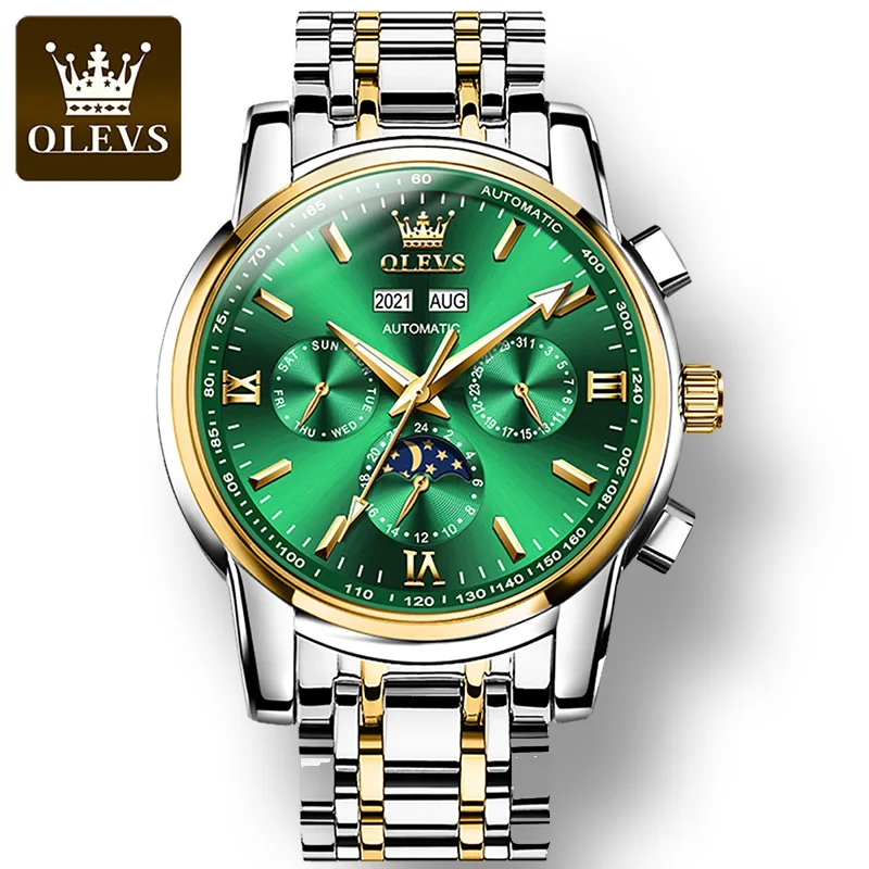 OLEVS 6633 Деловые Механические часы с автоматическим управлением для мужчин, многофункциональные Мужские наручные часы с водонепроницаемым ремешком из нержавеющей стали