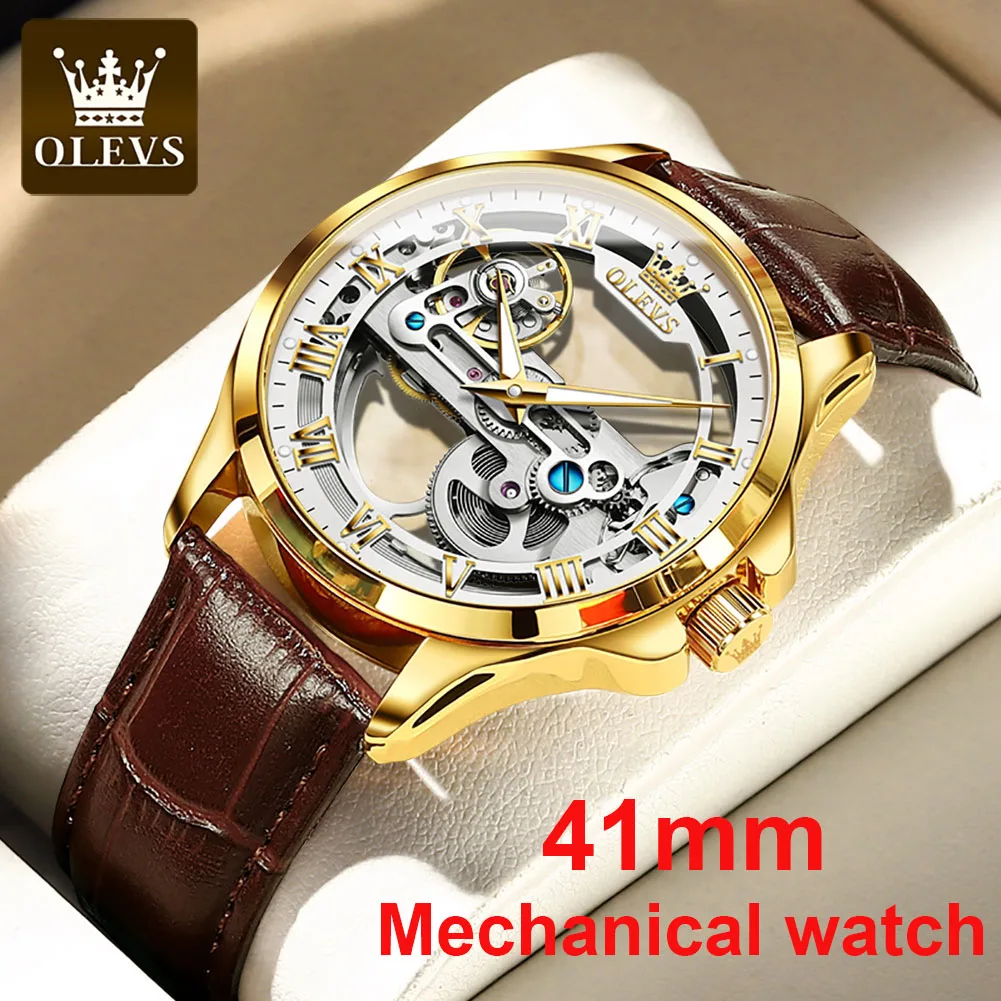 OLEVS Новые мужские часы Автоматические механические мужские часы Серебристый скелет Спортивные водонепроницаемые часы для мужчин Orologio da uomo 6661