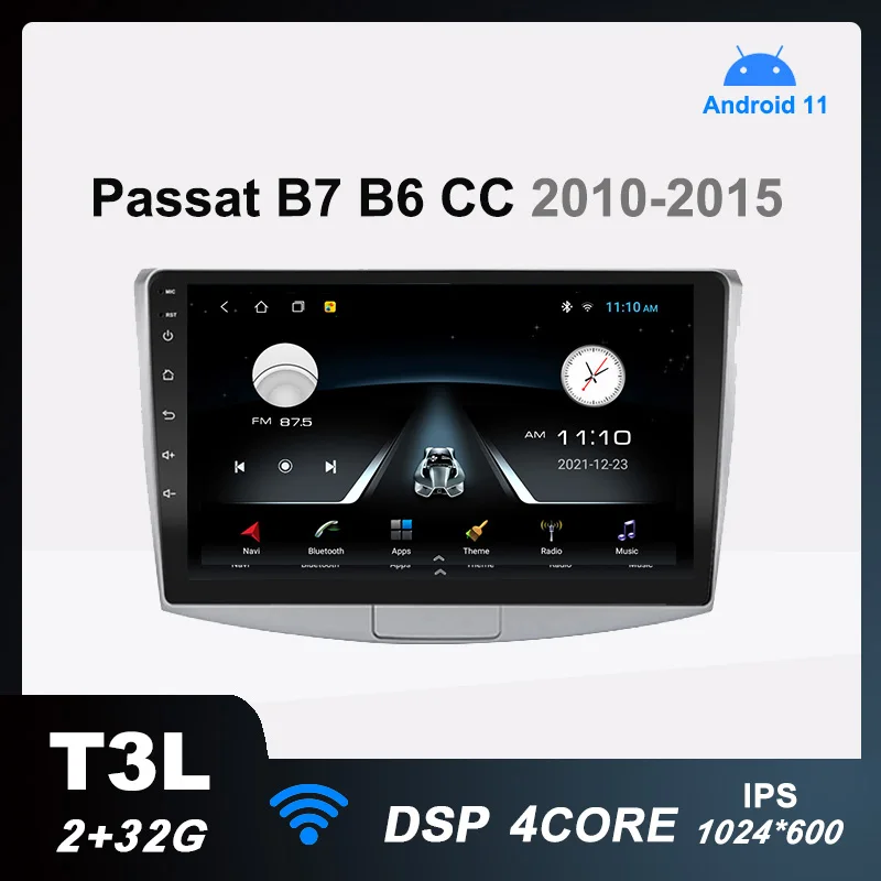 T3L Автомобильный Радиоприемник Android 11 Мультимедийный Видеоплеер для Фольксваген Пассат B7 B6 CC 2010-2015 Авто Стерео Навигация DSP 2G + 32G