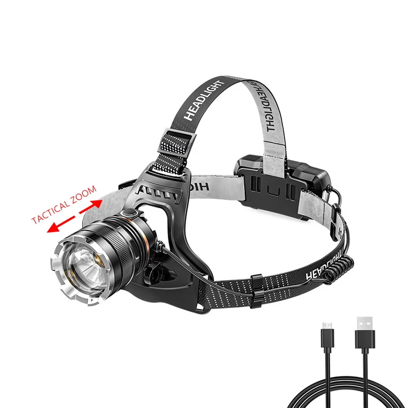 USB Перезаряжаемый налобный фонарь P50 для ночной рыбалки на открытом воздухе С долговечным аккумулятором 18650, перезаряжаемый телескопический зум