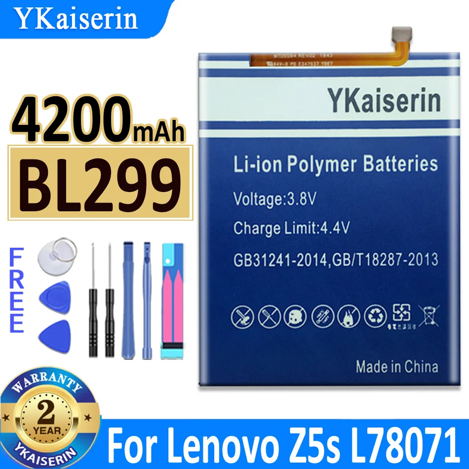 YKaiserin BL299 BL 299 Аккумулятор емкостью 4200 мАч Для Lenovo Z5s L78071 6,3-Дюймовый Телефон Высокого Качества, Новый Аккумулятор + Номер для отслеживания