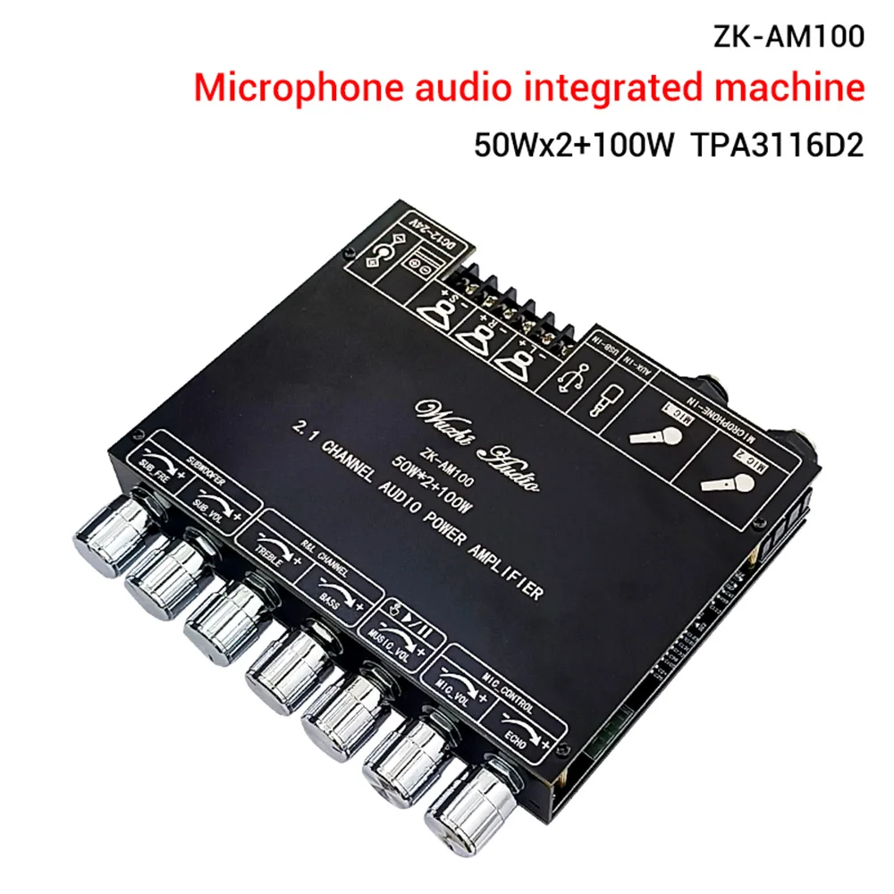 ZK-AM100 Bluetooth-совместимая Плата Усилителя HiFi Stereo 2.1 TPA3116D2 2X50 Вт + 100 Вт Модуль Усилителя мощности звука