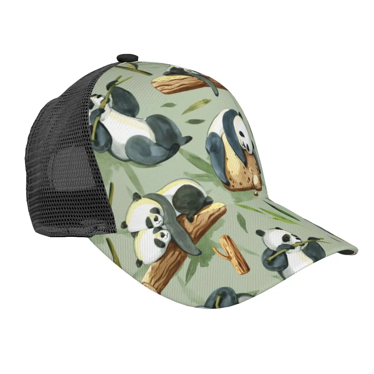 Акварельная панда С камнями, зелеными всплесками и листьями, бейсболка Snapback, сетчатая шляпа, шляпа дальнобойщика, уличная шляпа для папы, прямая поставка