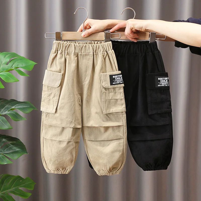 Брюки для мальчиков 2-7 лет, весенне-осенние хлопковые Корейские повседневные Свободные брюки-карго, Детские брюки с большими карманами