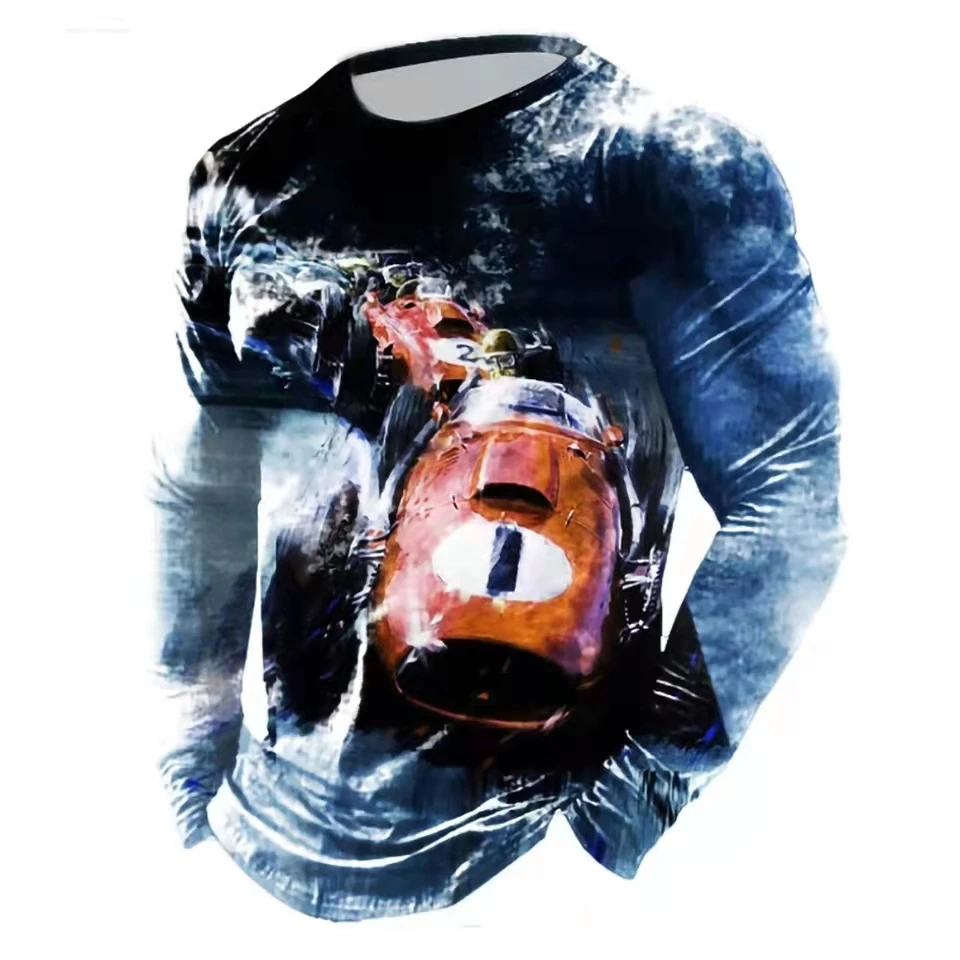 Весенняя винтажная футболка с 3D принтом, уличная одежда с длинным рукавом, свободный осенний топ в стиле хип-хоп с круглым вырезом, футболка большого размера, мужской пуловер, одежда
