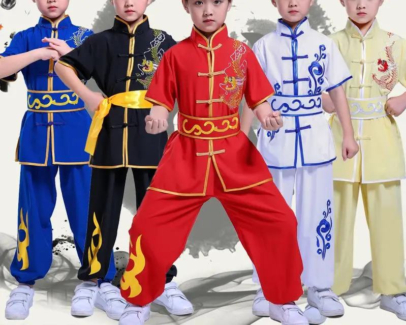 детская вышивка дракона кунг-фу ушу тренировочные костюмы Детская форма тайцзи одежда для боевых искусств синий / желтый / красный /белый