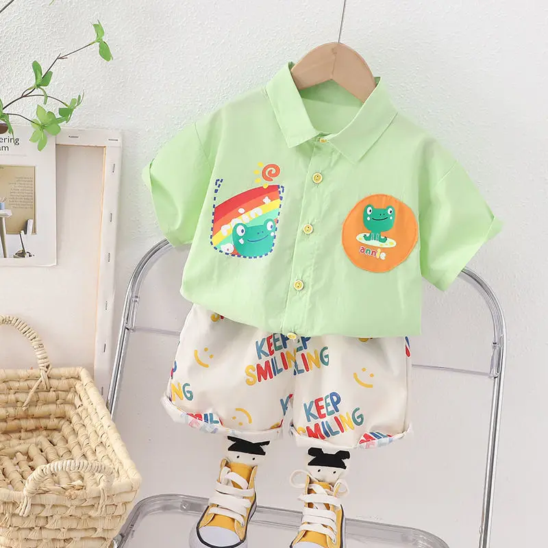 Детская летняя одежда, красивые детские рубашки Foreigner Rainbow Frog, детская одежда для мальчиков Treasure Baby.
