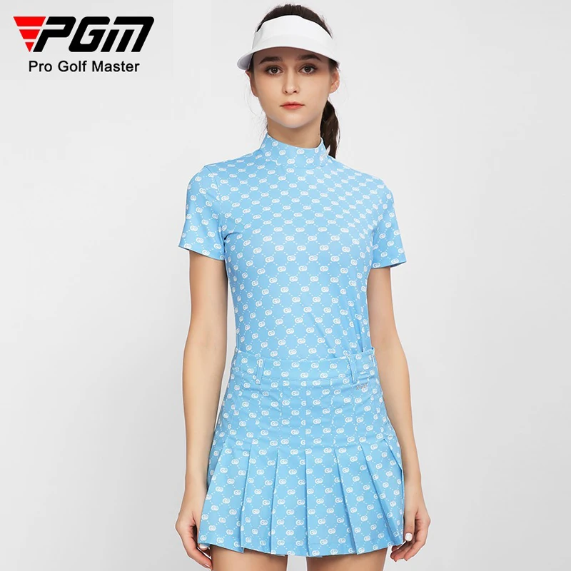 Женский комплект для гольфа PGM, летняя футболка с коротким рукавом, короткая юбка YF557 /QZ084