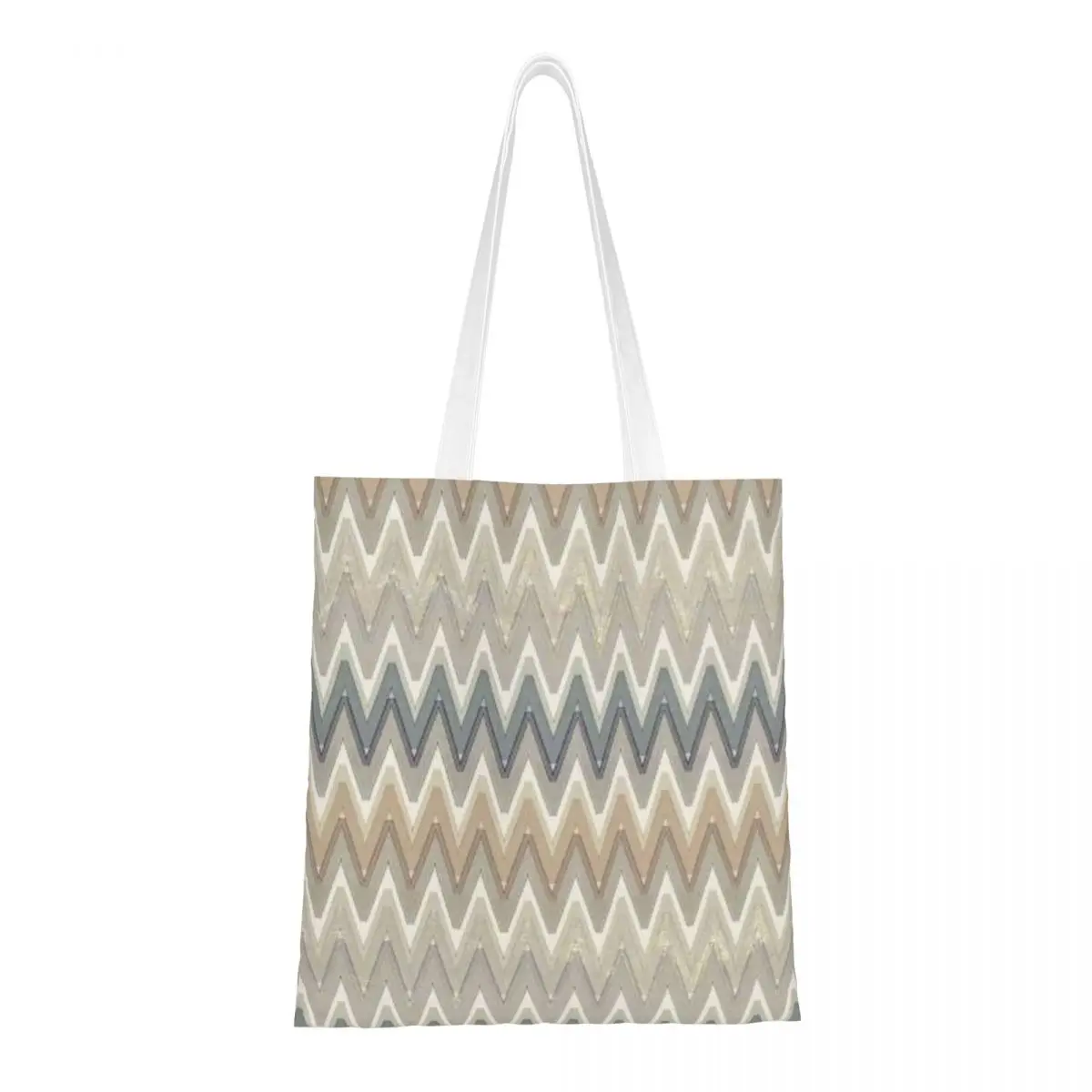 Изготовленная на заказ камуфляжная холщовая сумка для покупок с зигзагом, женские многоразовые продуктовые сумки в богемном геометрическом стиле для покупок