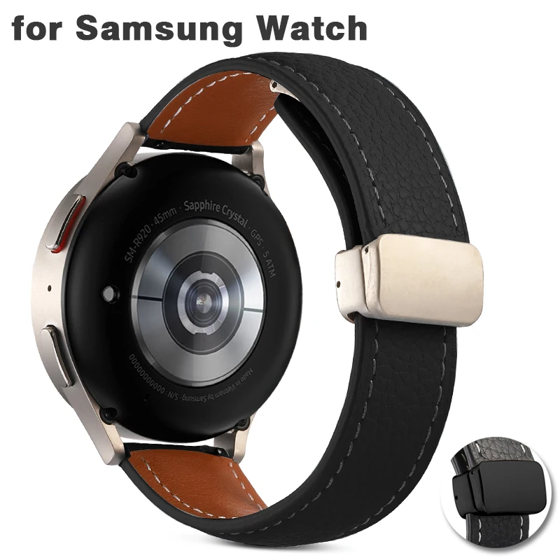 Кожаный ремешок для Samsung Watch 5 Pro 45 мм 20 мм Ремешок с магнитной пряжкой для Galaxy Watch 5 40 мм 44 мм 3 4 Классический 42 46 мм