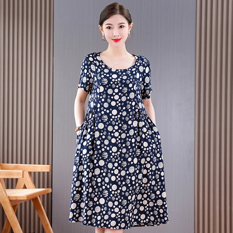 Летние платья для женщин среднего возраста 2023, новое длинное платье с винтажным принтом для женщин от 50 до 60 лет, элегантная одежда в корейском стиле