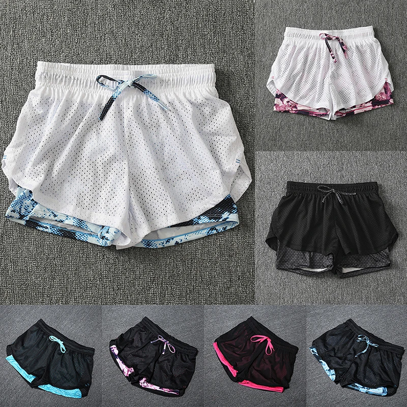 Летние сетчатые спортивные шорты для женщин, быстросохнущие дышащие штаны для йоги, шорты для бега