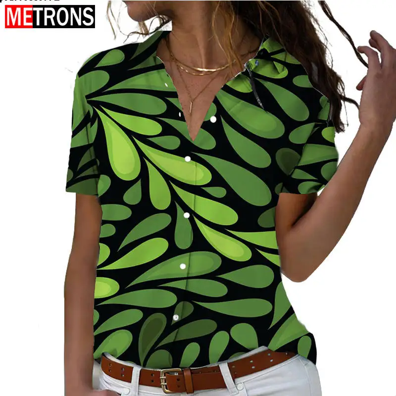 Летняя женская рубашка с коротким рукавом, кокосовая пальма, стиль 3D-печати, женская повседневная однобортная гавайская рубашка с воротником поло