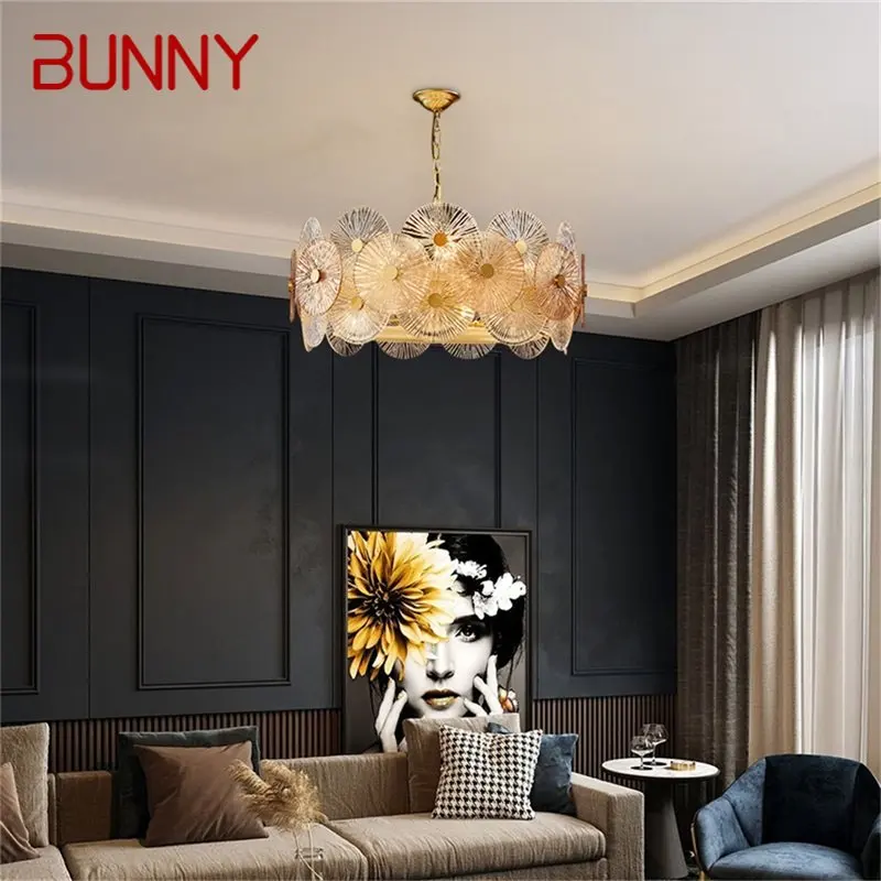 Люстра с зайчиком, золотая подвесная лампа, домашний круглый светильник в стиле постмодерн для гостиной, столовой